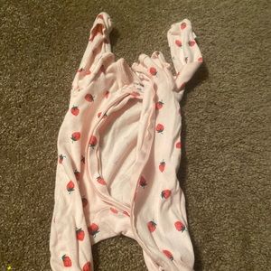 Carter’s NB Pink Zip Up Footed Sleeper with strawberries.